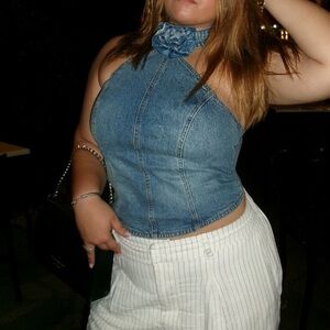 Wild Fable Blue and Brown Denim Top